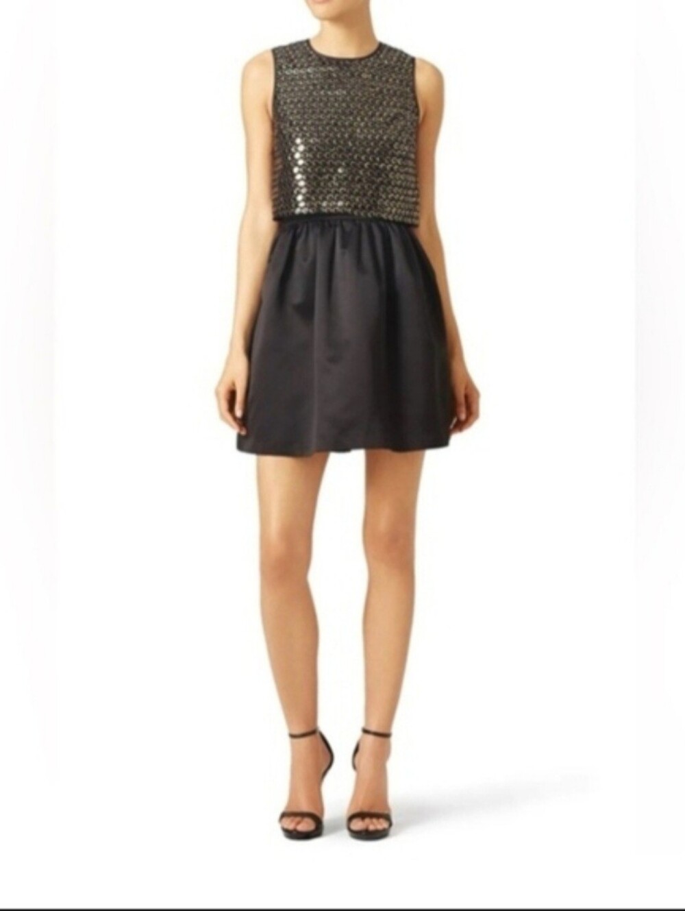CeCe Black Dress with Gold Sequin Accents & Pockets. Size 6